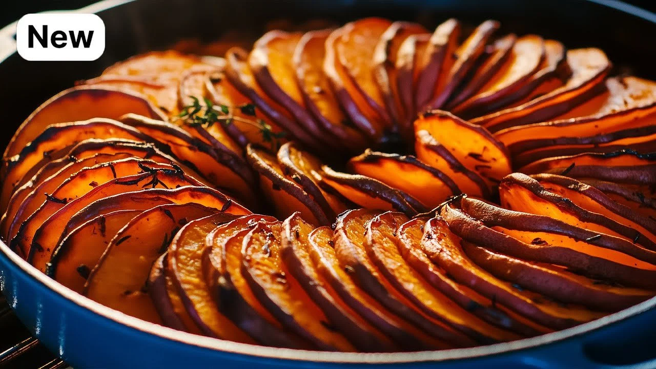 Gezond gebakken zoete aardappelen in een kleurrijke schaal