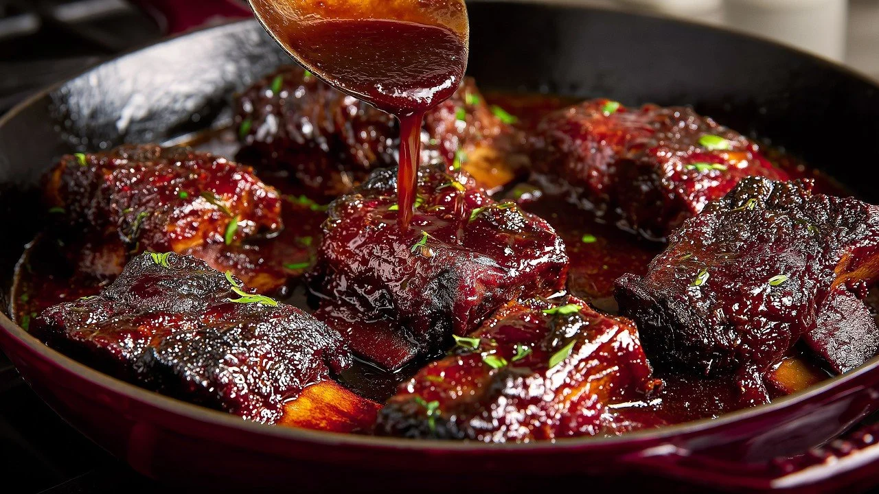 Korte ribben in rode wijnsaus, een smakelijk avondgerecht