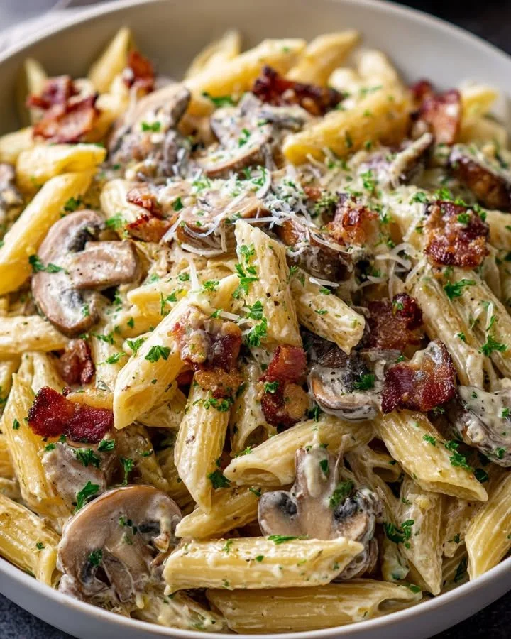 Pasta Boursin met spekjes, een smakelijk en eenvoudig recept