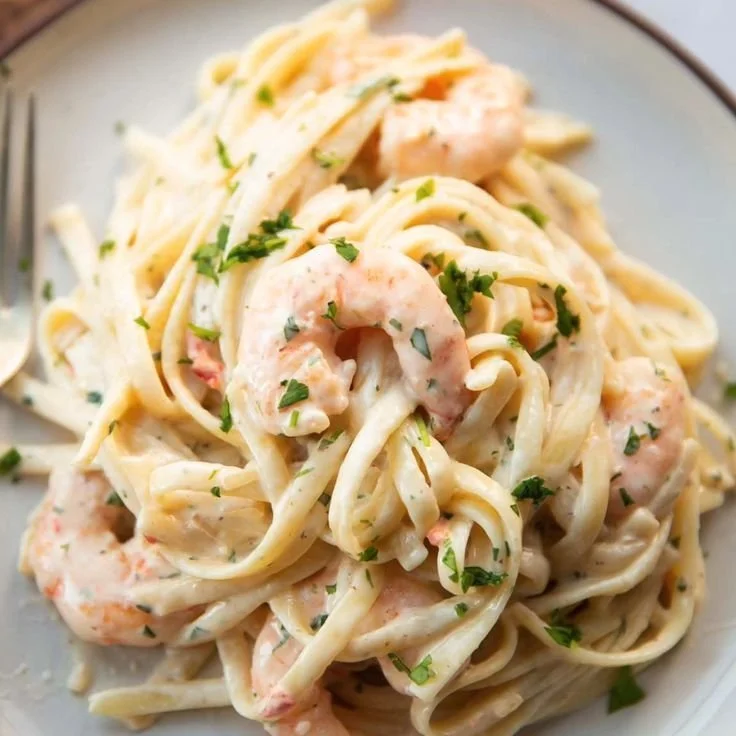 Pasta met Garnalen in een romige saus - een heerlijke maaltijd