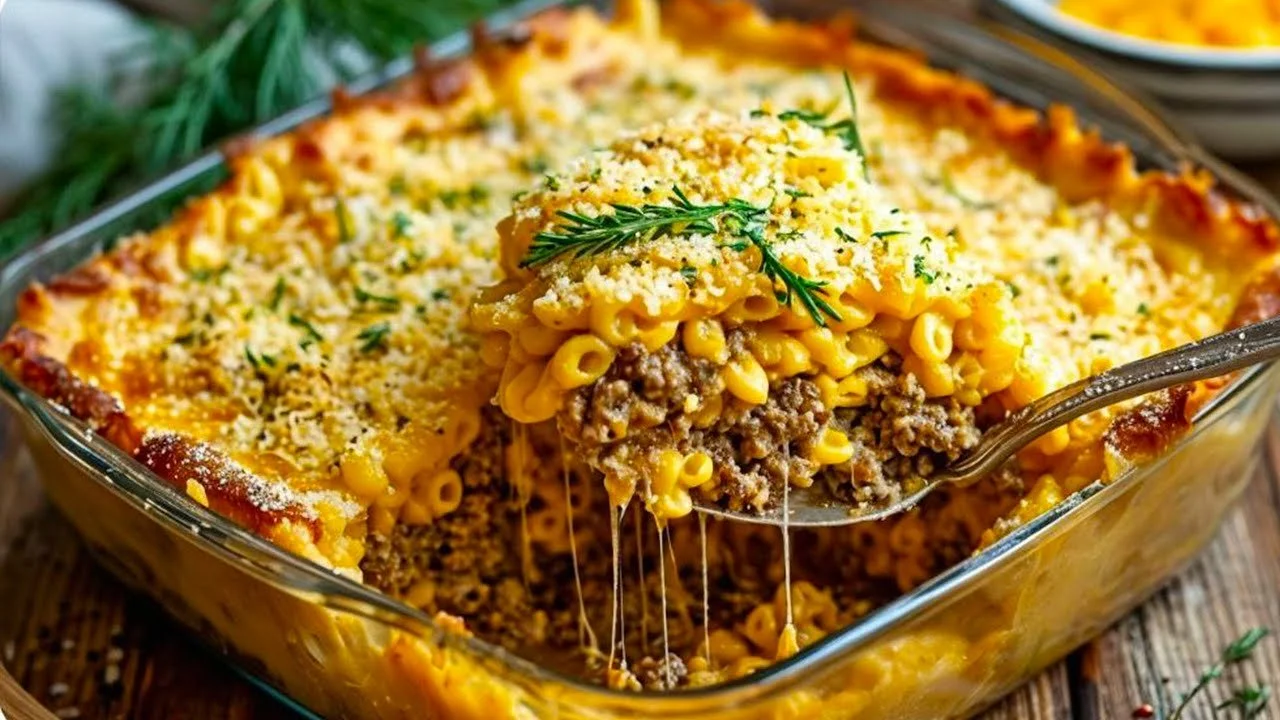 Kaasachtige macaroni cassoulet als snelle maaltijd.