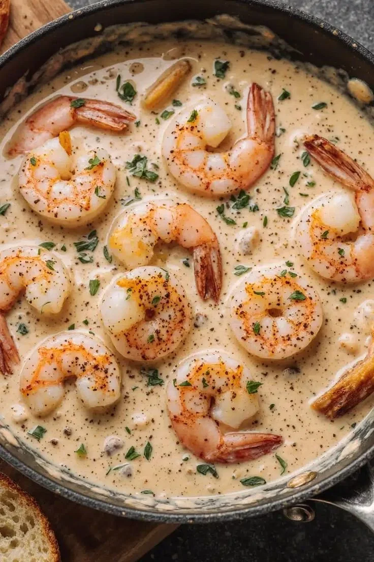 Romige knoflookgarnalen met een heerlijk romige saus