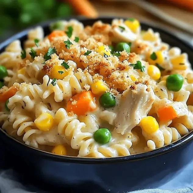 Romige pastaschotel met pasta, kaas en groenten, ideaal als comfort food.