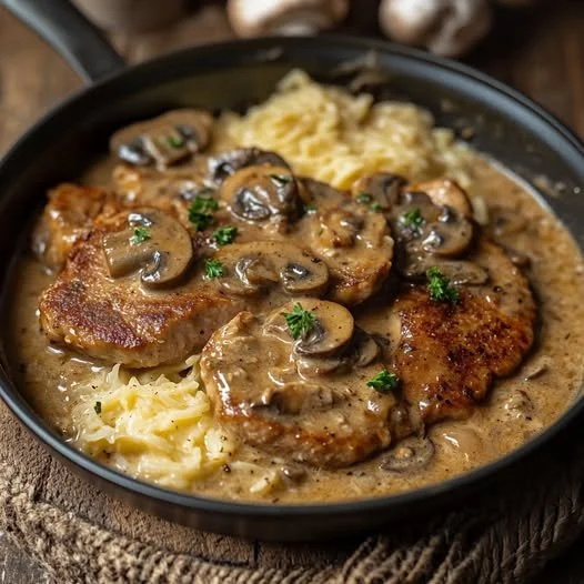 Een bord met smaakvolle Romige Schnitzel met romige saus.