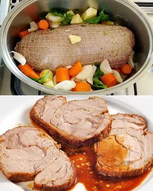 Sfeervolle en sappige kalfsroast uit de oven, bereid met kruiden en groenten