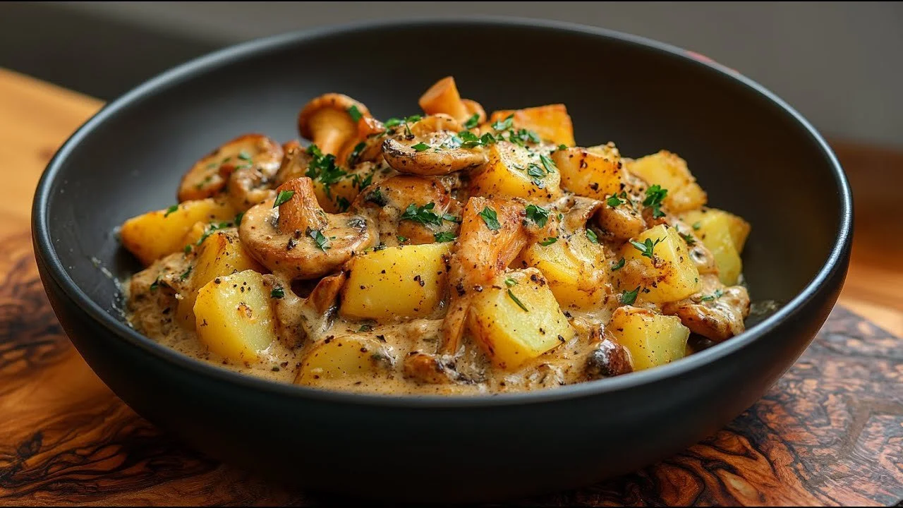 Snelle aardappelen met eekhoorntjesbrood gerecht op een bord
