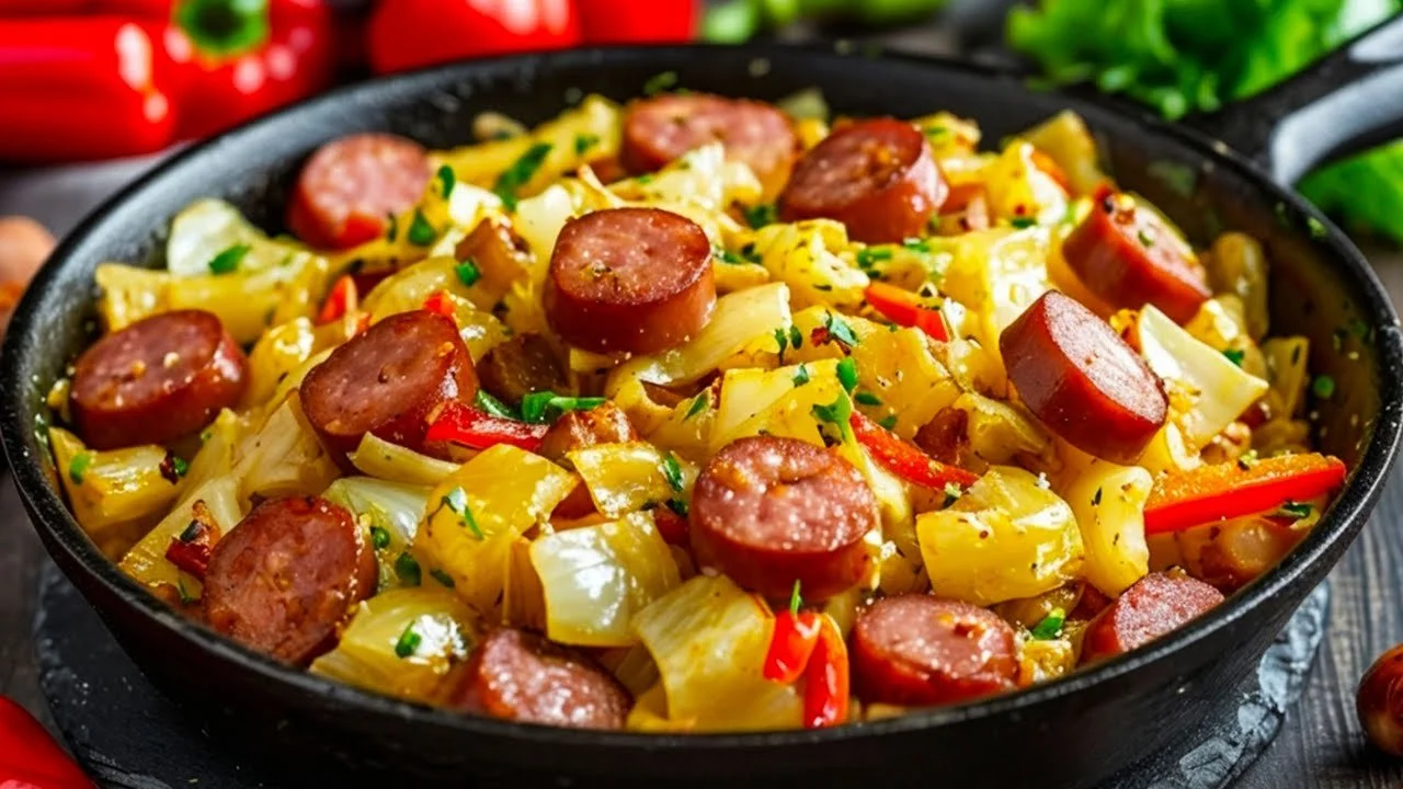 Snelle kool met worstjes en knapperig spek recept