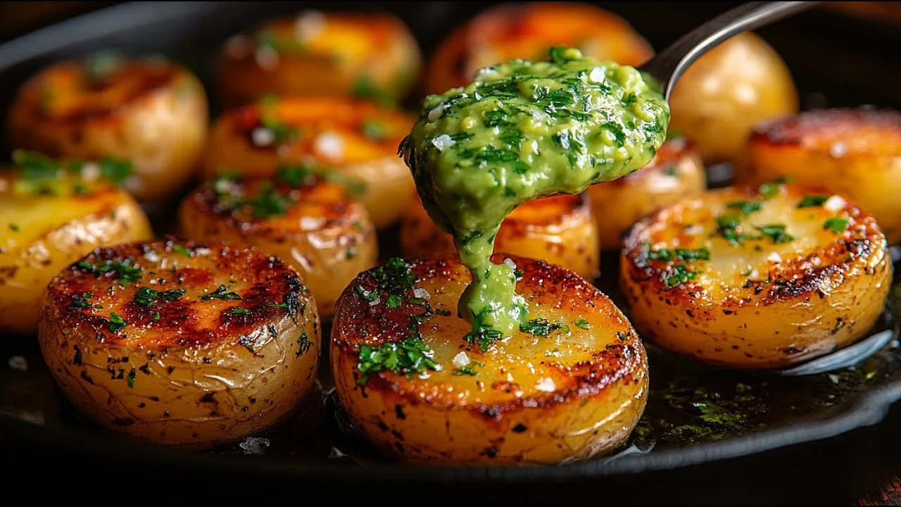 Snelle krokante aardappelen geserveerd met romige avocadodip