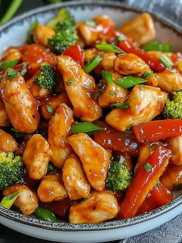 Snelle honing sriracha kip roerbak met knapperige groenten.