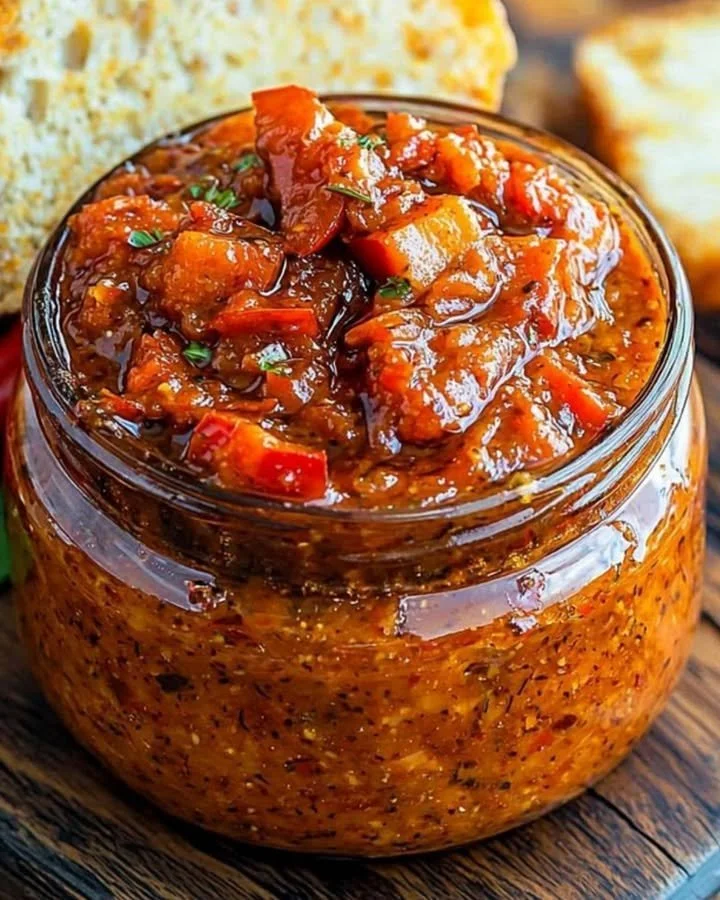 Sült padlizsán és ízletes fűszeres paprika krém tálalva