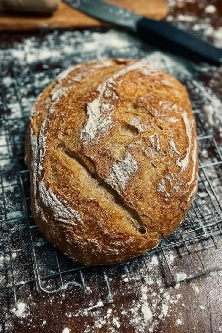 Vers zelfgebakken brood uit de oven met een krokante korst en luchtige binnenkant.