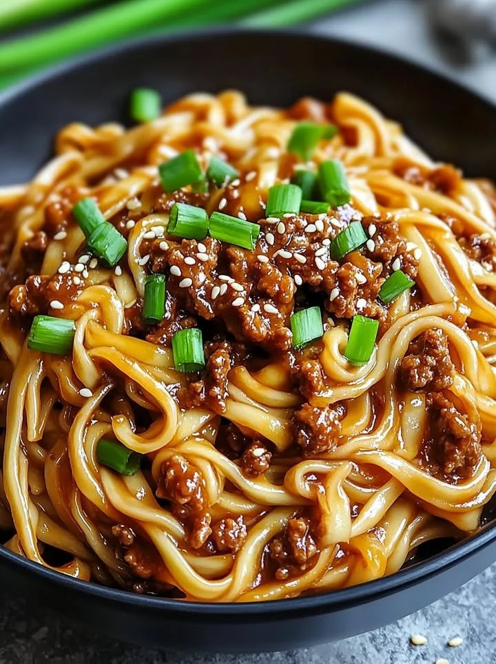 Zijde Weg-Stijl Mongoolse Rundvlees Linguine met soja-hoisin glazuur