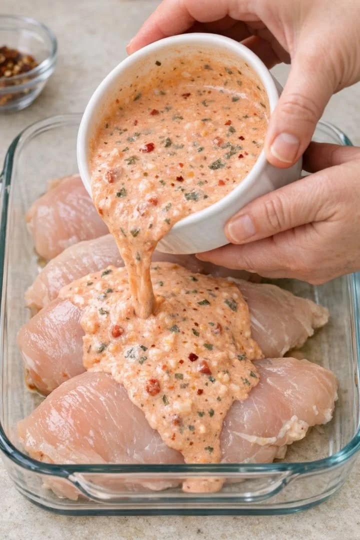 Zijdezachte kip ovenschotel met groente en kruiden, ideaal voor een smakelijke maaltijd