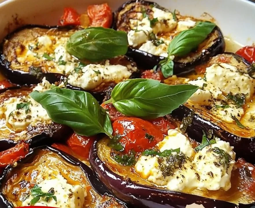 Gerechten met aubergine en feta, perfect voor een zomerse maaltijd.
