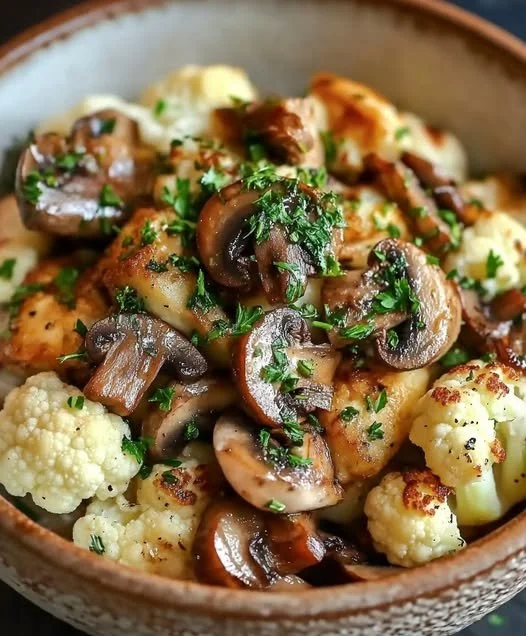 Eenvoudig bloemkool recept met champignons, gezond en smakelijk gerecht
