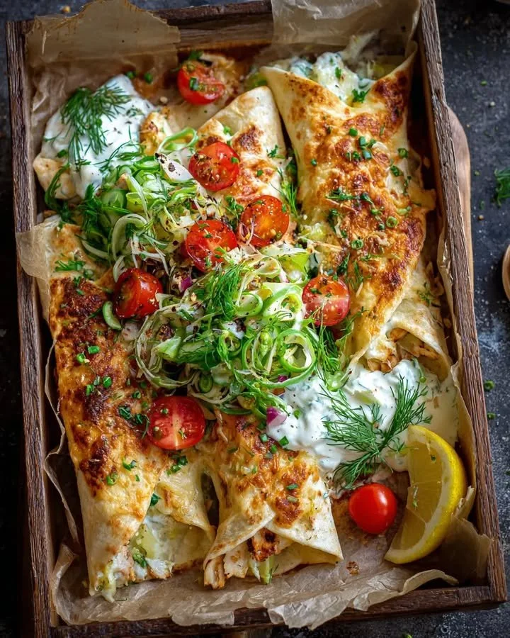 Griekse kipwraps met tzatziki recept op een bord