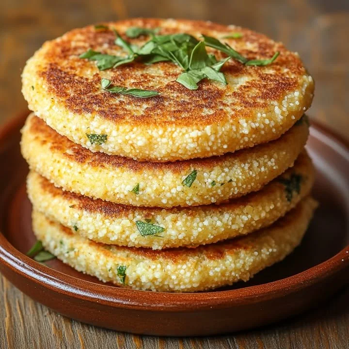 Heerlijke Griesmeel Pannenkoekjes op een bord, perfect gebakken en versierd.