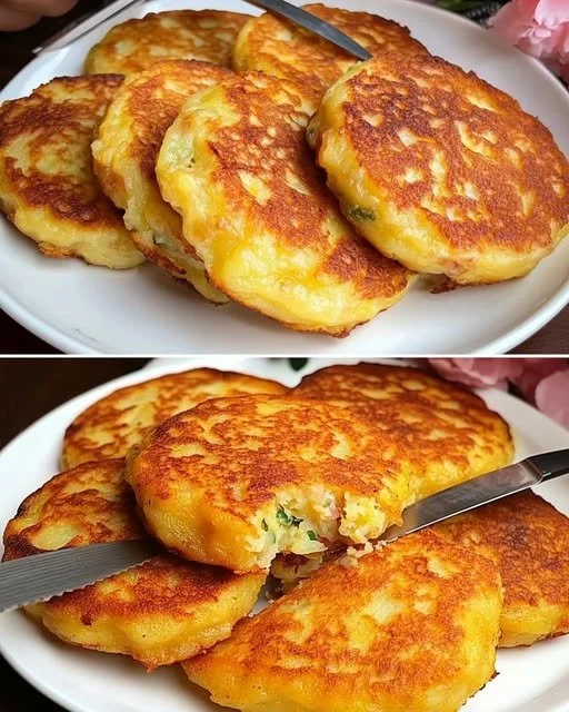 Krokante gouden aardappelpannenkoekjes op een bord