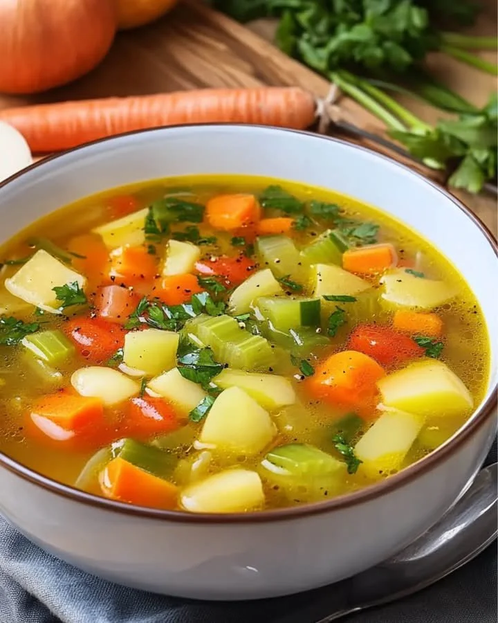 Bowl met Oma's groentesoep, gezond en eenvoudig recept.