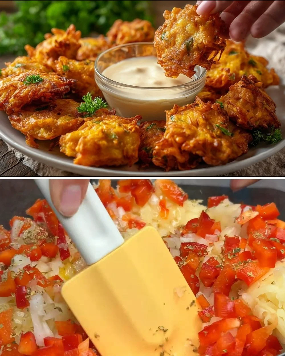 Ongelooflijk krokante aardappelfritters geserveerd op een bord.