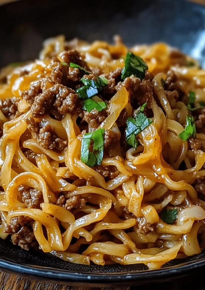 Snelle Mongoolse Noedels met gehakt recept bereid in een pan