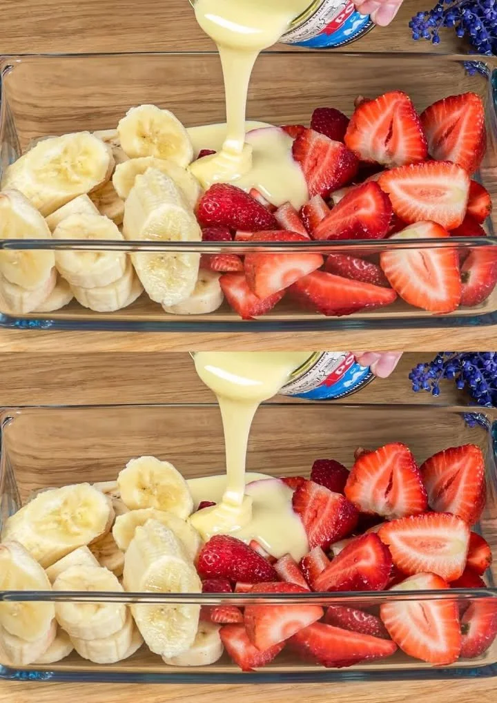 Super eenvoudig dessert met aardbeien en banaan recept