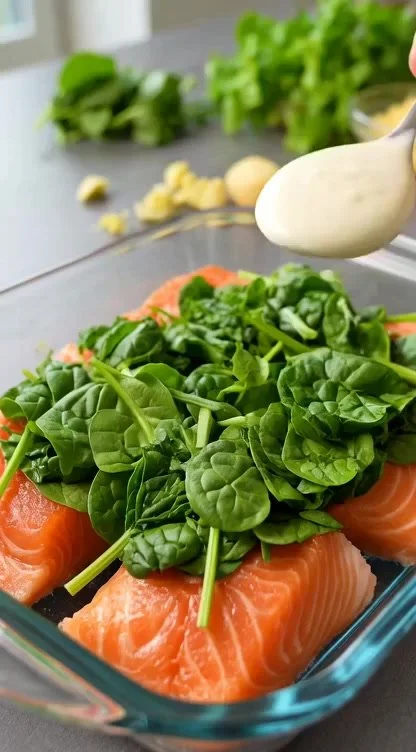 Zalm en spinazie romige ovenschotel met een smaakvolle presentatie