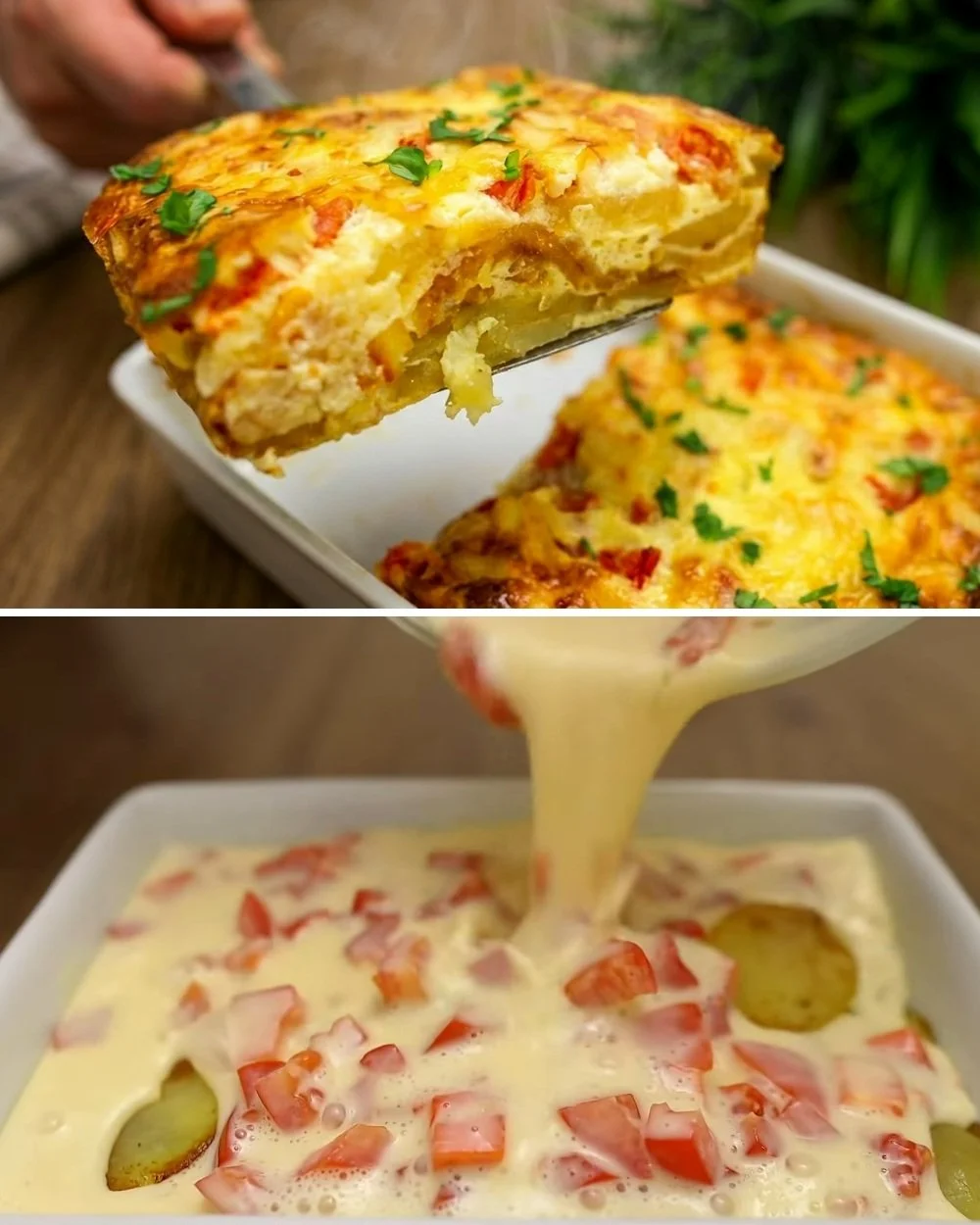 Heerlijke aardappelovenschotel uit de oven voor een gezinsmaaltijd.