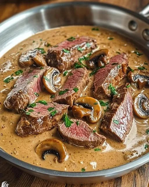 Heerlijke beef stroganoff met malse stukken rundvlees en romige saus
