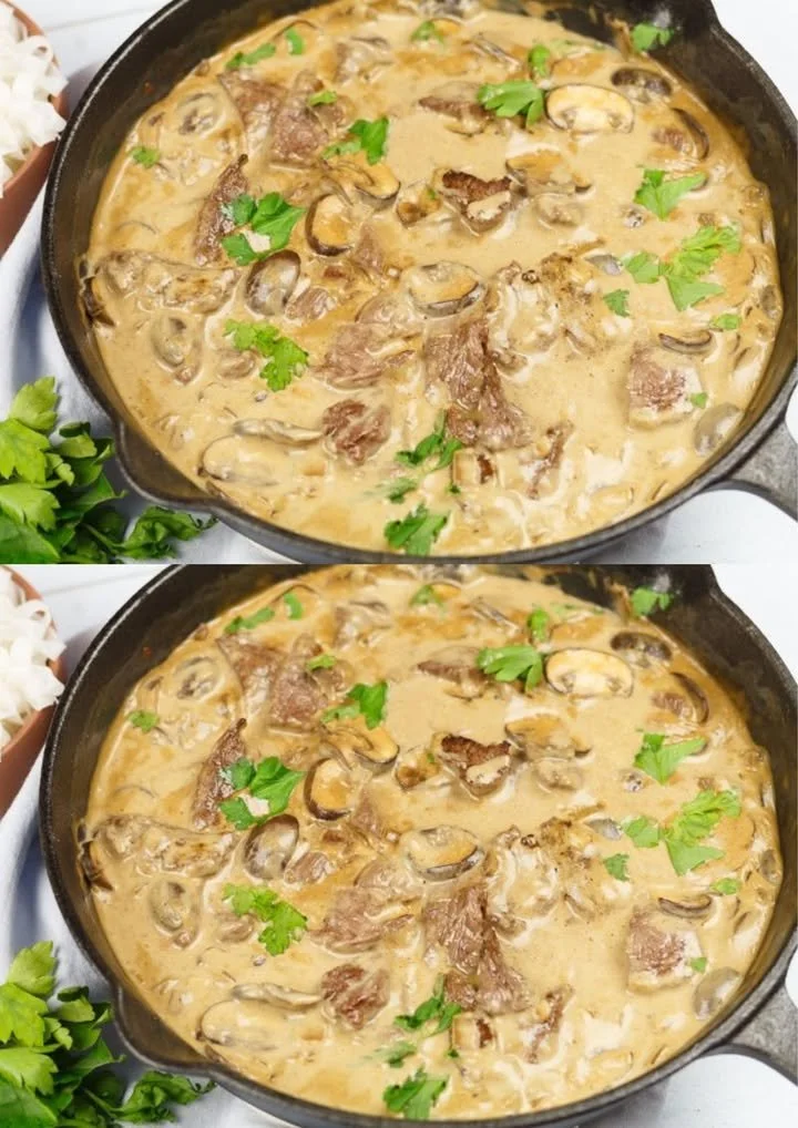 Heerlijke Beef Stroganoff met romige saus op een bord