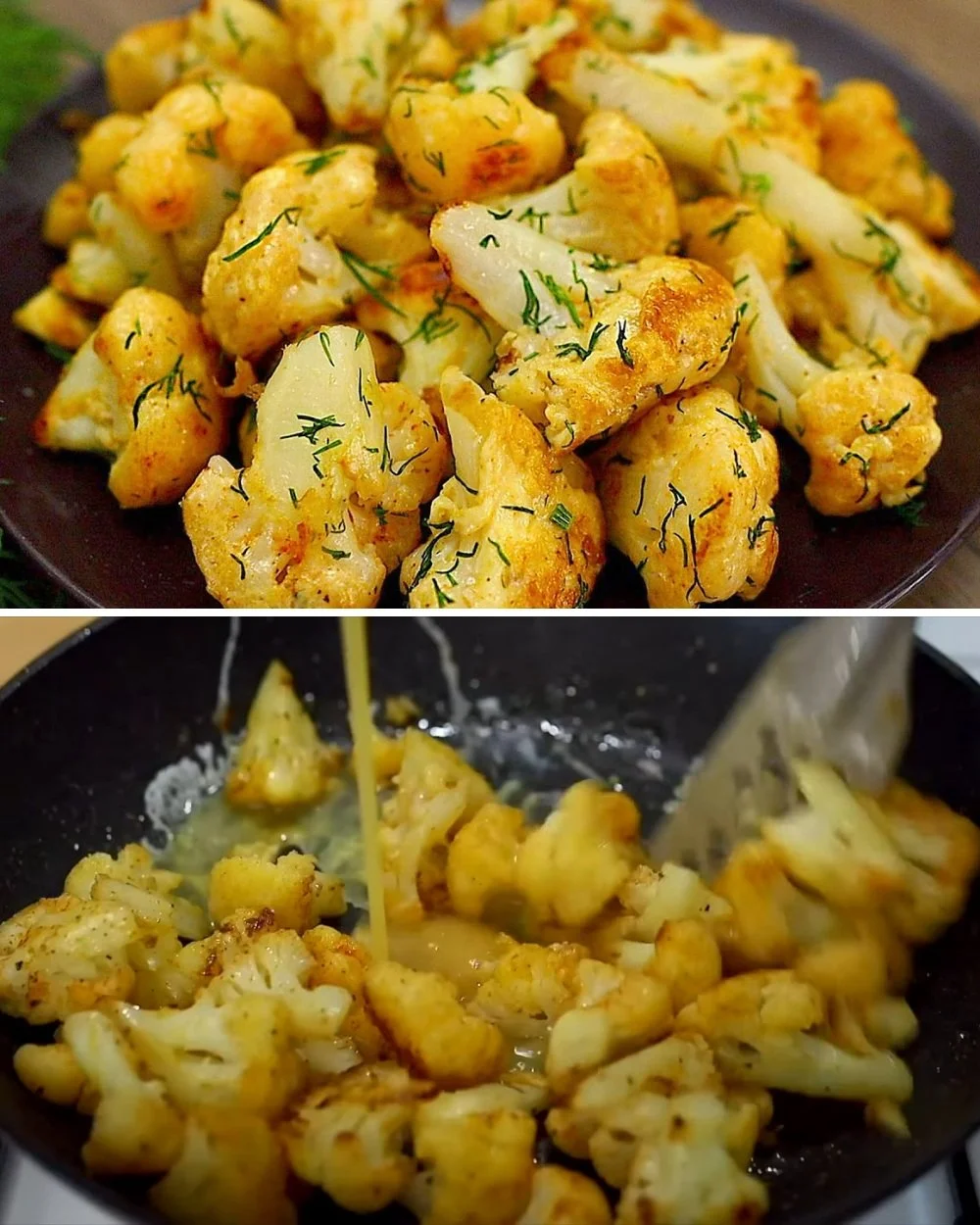 Gezond recept van bloemkool met eieren op een bord