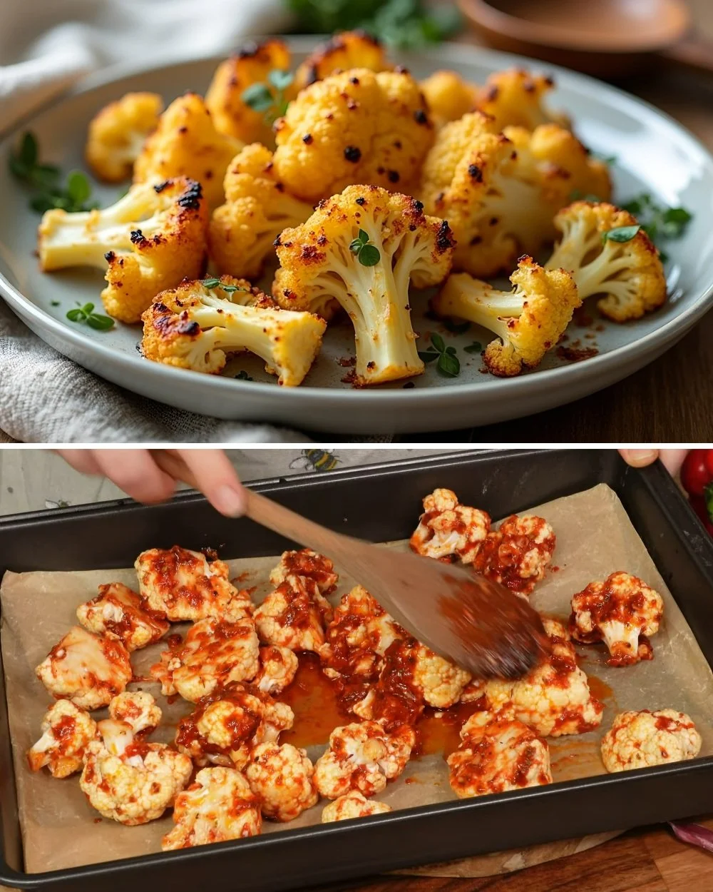 Gezonde bloemkool recept maaltijd met gestoomde bloemkool en kruiden.