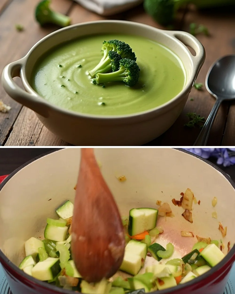 Een kom heerlijke Broccoli Soep met verse ingrediënten en kruiden