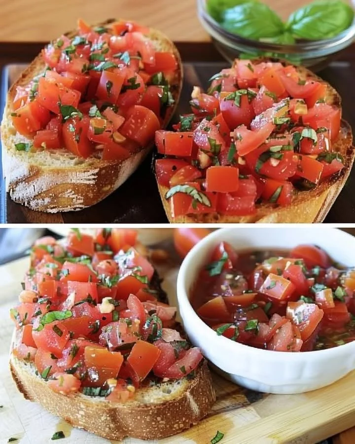 Heerlijke bruschetta met tomaat en basilicum op geroosterd brood