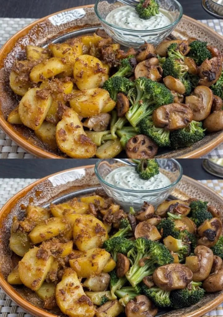 Eenvoudig een pan met champignons, broccoli en aardappels bereiden