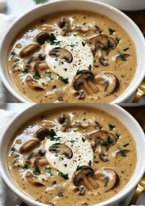 Heerlijke champignonsoep met verse ingrediënten in een kom