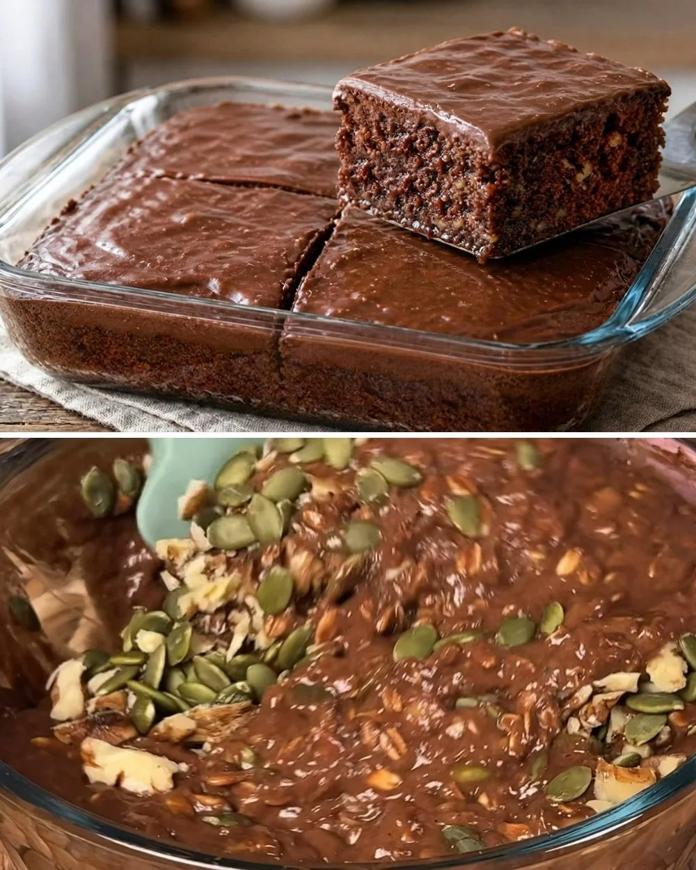 Gezonde chocolade-bananenhavermoutcake gesneden op een bord