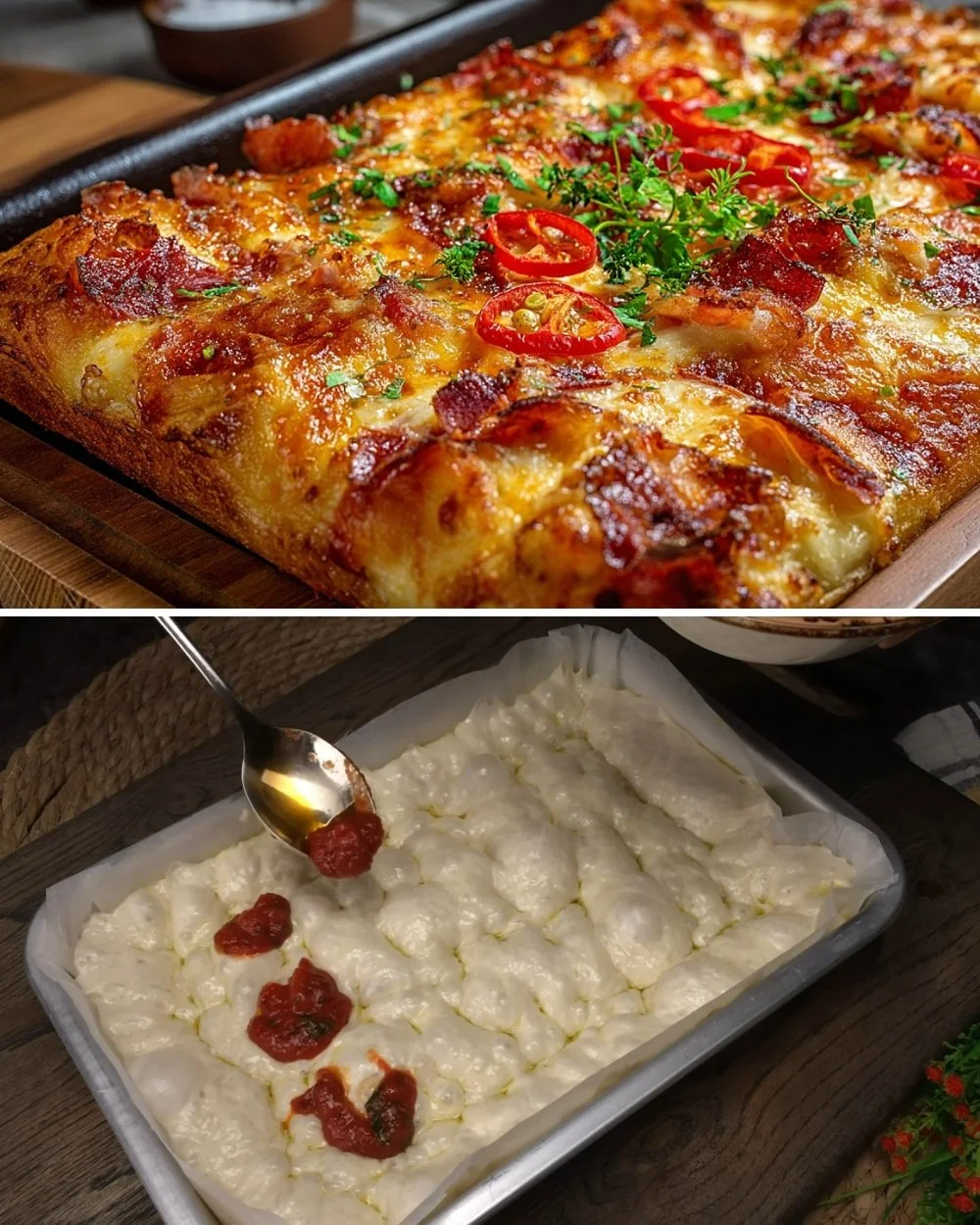 Knapperige en luchtige focaccia zoals pizza, versgebakken recept.