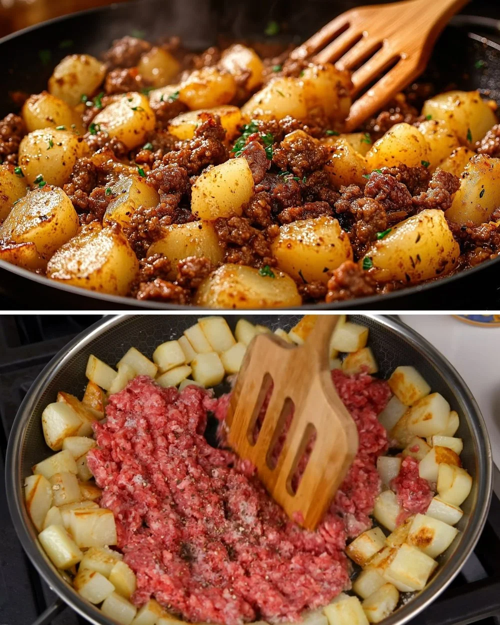 Heerlijk gerecht van gehakt en aardappelen, perfect voor een comfortabele maaltijd.