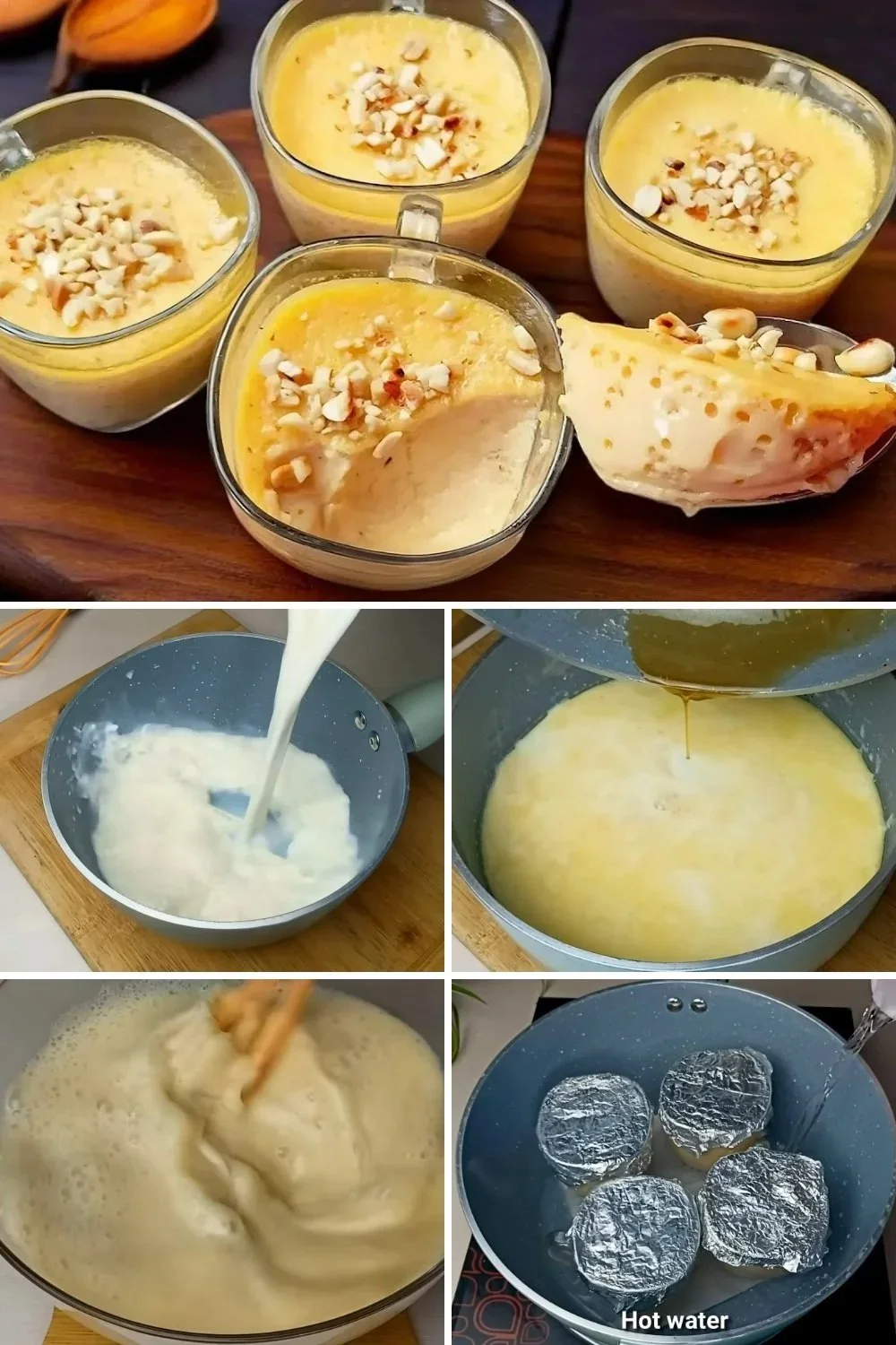 Een heerlijke en romige dessertpudding in een kom op een tafel