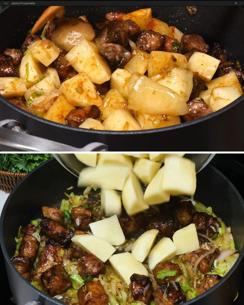 Heerlijke aardappelstoofpot, ideaal voor winterse dagen, met groenten en kruiden.