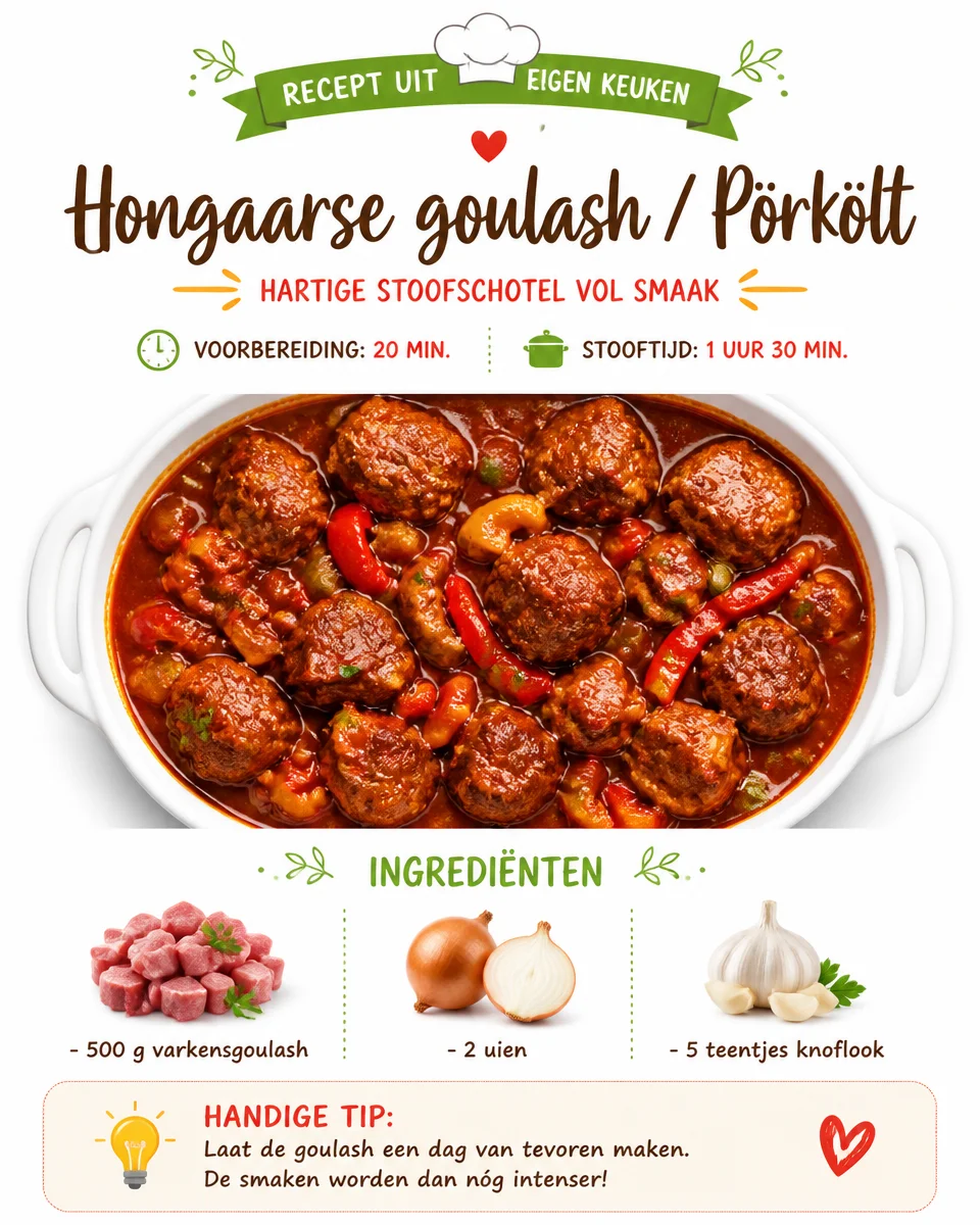 Heerlijke Hongaarse goulash en pörkölt gerecht met verse ingrediënten