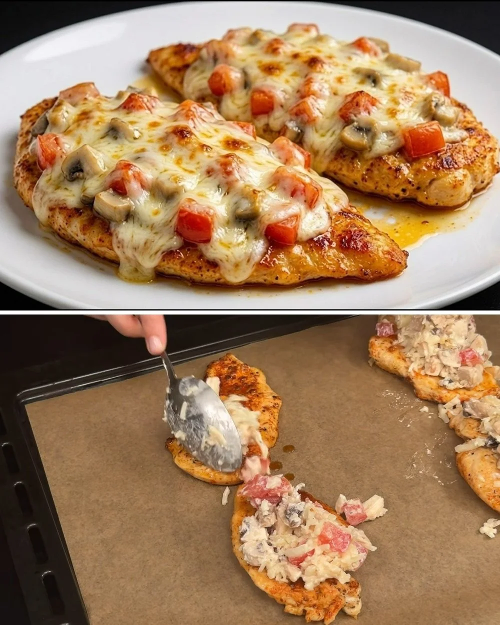 Hoofdgerecht met kipfilet en groenten op een bord