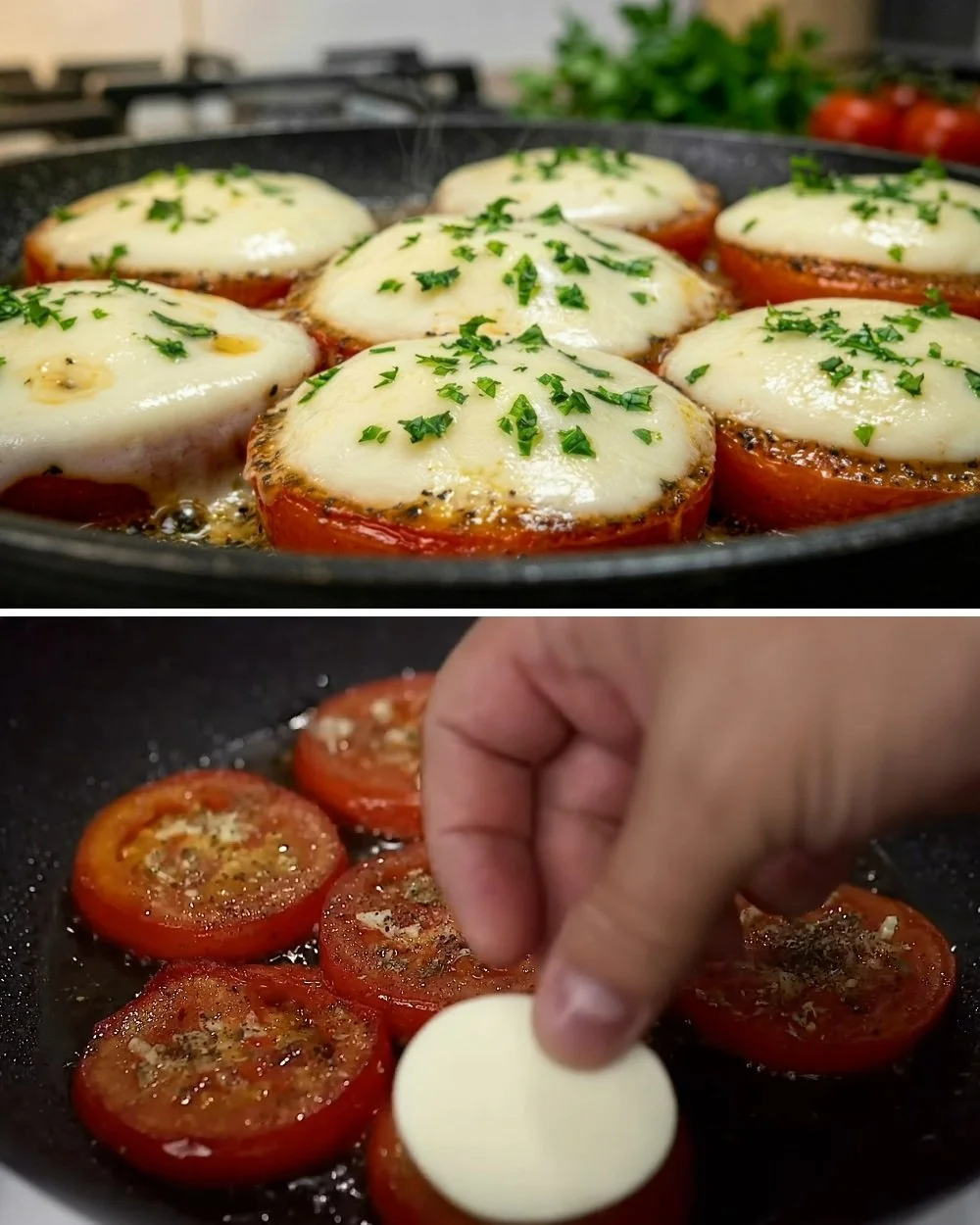 Eenvoudig en smakelijk hoofdrecept met tomaten en mozzarella.