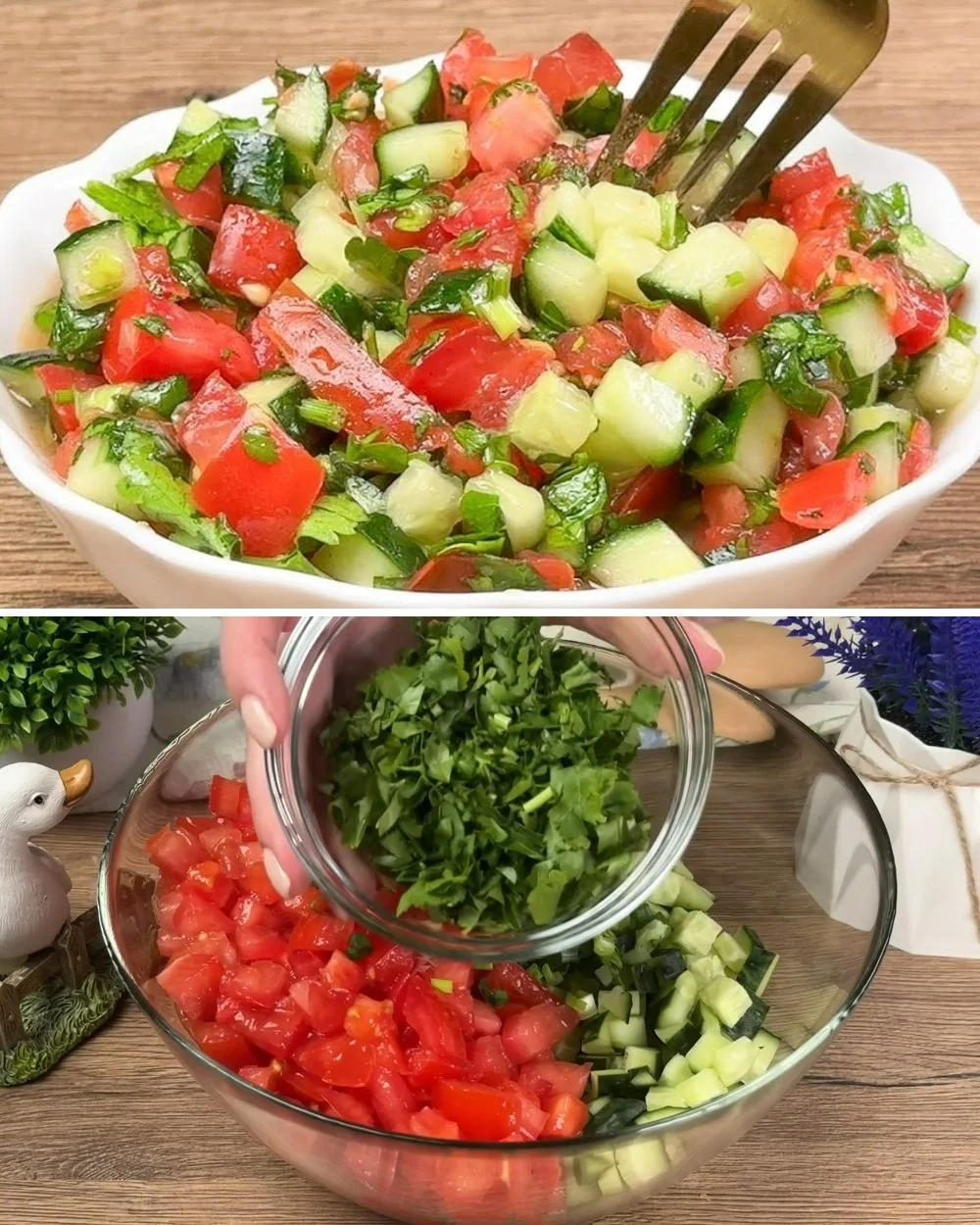 Italiaanse tomaat-komkommersalade met verse ingrediënten