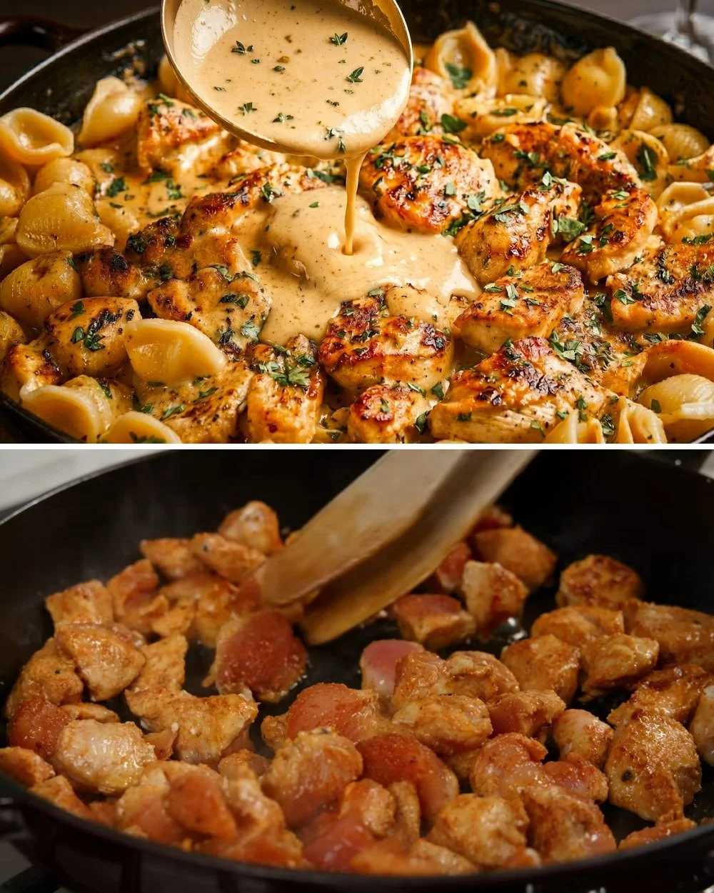 Heerlijk kip pasta gerecht met verse ingrediënten en kruiden