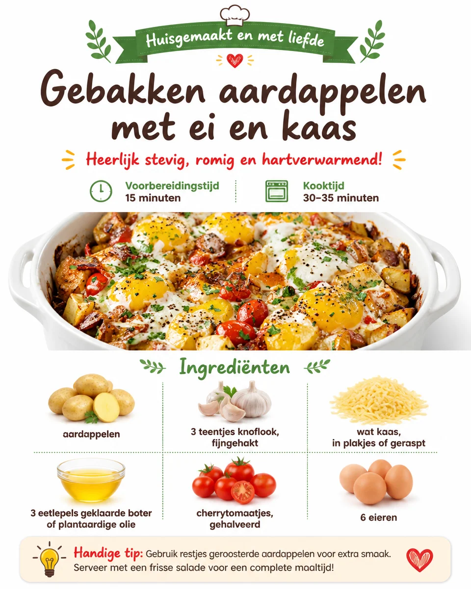 Knapperige gebakken aardappelen met ei en kaas op een bord