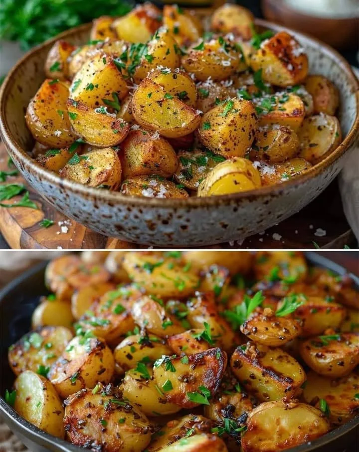Knapperige knoflook-aardappeltjes uit de oven, krokant en smaakvol gerecht