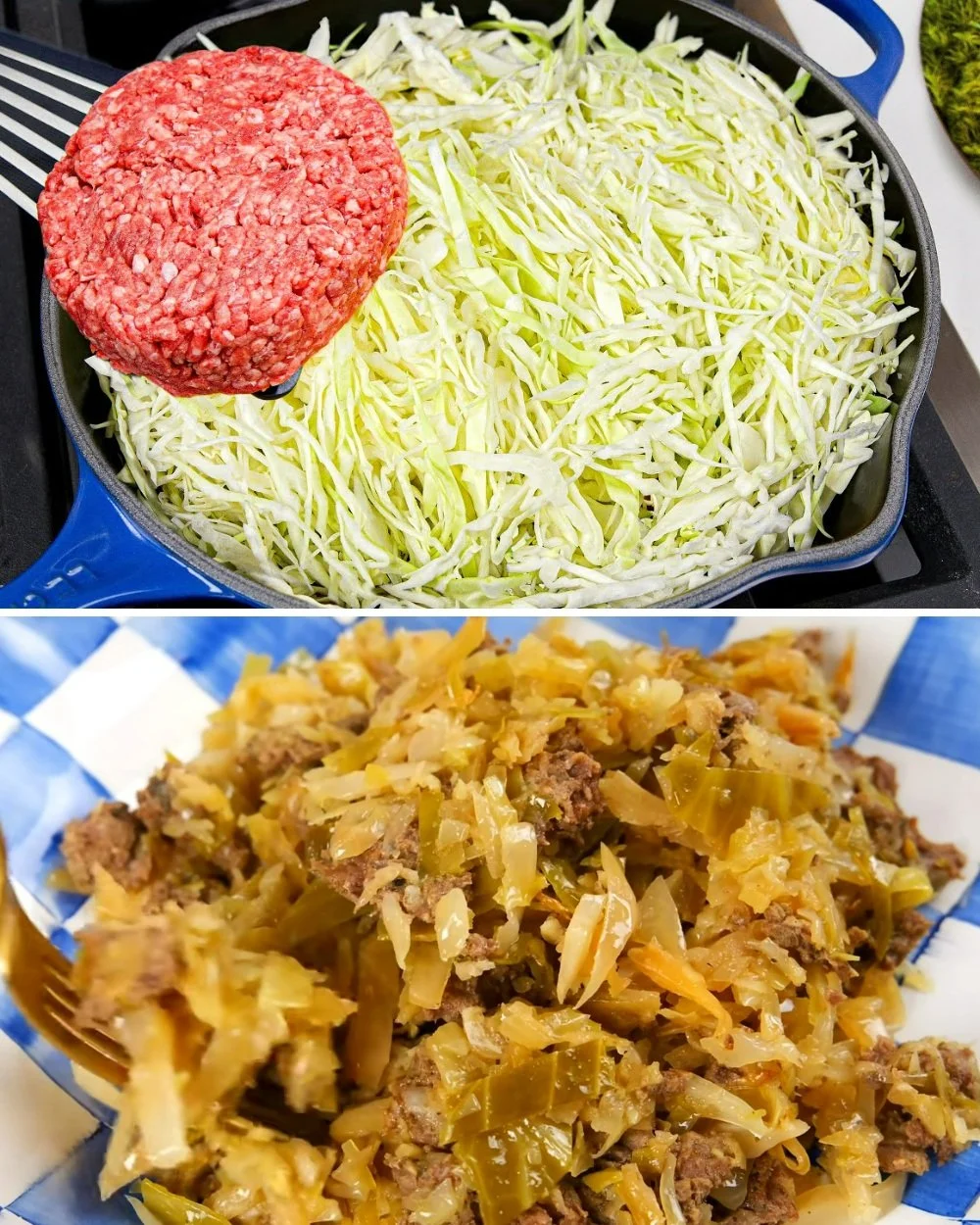 Kool met Vlees en Pasta, Aardappelen en Gehakt, een smakelijk recept