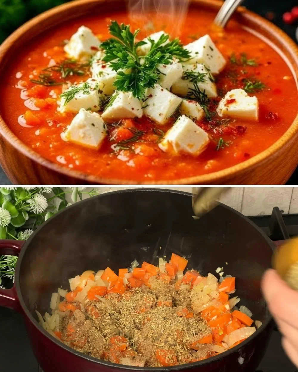 Ongelooflijke Griekse Linzensoep met Feta Kaas in een kom